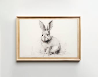 Rabbit Pencil Sketch Art || Digital Wall Decor || Living Room Home Art || PRINTABLE