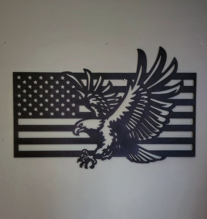 US Flag With Bald Eagle Metal Art Patriotic American Bald Eagle Metal