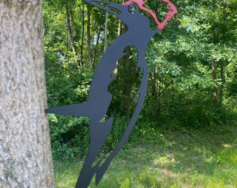 Metal Woodpecker Tree Decor: Hammer-In Garden Bird Art