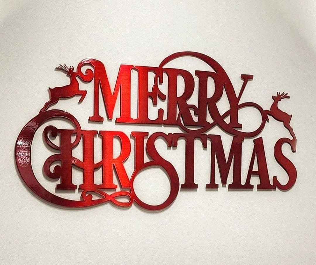 Candy Red Merry Christmas Metal Sign, Holiday Wall Art Decor, Christmas
