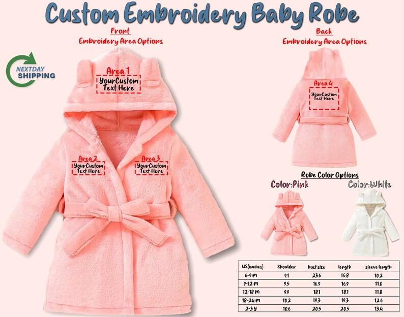 Personalized Baby Girl and Boy Bath Robes Custom Monogram Hooded Infant
