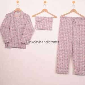 Cotton Block Print Pajama Set: Indian Night Suit, Boho Sleepwear