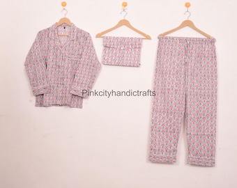 Cotton Block Print Pajama Set: Indian Night Suit, Boho Sleepwear