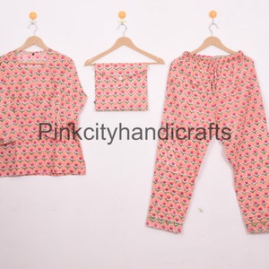 Hand Block Printed Cotton Pajama Set: Floral Indian Night Suit