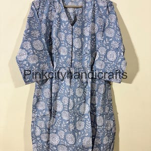 Handmade Block Print Cotton Midi Dress: Casual Boho Summer Outfit