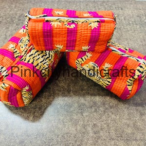 Borse da toeletta in cotone indiano trapuntato Kit per il trucco multicolore, Kit da toeletta e custodie da viaggio per la conservazione dei viaggi Set di 3 custodie da donna