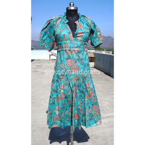 Hand Block Print Cotton Dress: Adjustable Length Summer Party Wear