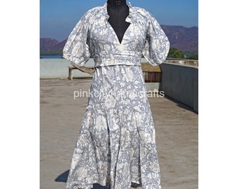 Handmade Block Print Cotton Dress, Floral Summer Dress