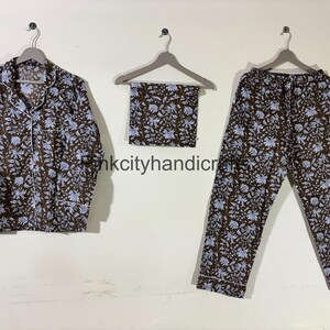 Hand Block Printed Cotton Pajama Set: Bird Print Loungewear