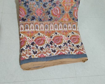 Edredón reversible con estampado floral en bloques: manta tamaño queen de Jaipuri hecha a mano