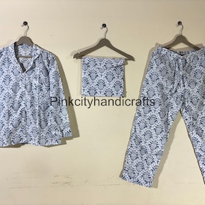 Indian Cotton Ikat Print, Comfy Night Wear, Pajama Set, Women Long Pajamas Set, 100% Cotton Soft Comfortable, Bridesmaid Pajamas For Ladies