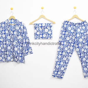 Pyjamas/ Floral Pure Cotton P J Set, Pijamas Set ,Night Wear, Soft Cotton Night Suit- Gift for her, Bridesmaid PJ&#39;s Lounge Wear, Indian Pj