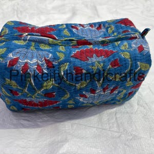 Set di 3 borse per il trucco trapuntate in cotone e organizer, beauty case in cotone, borsa da viaggio, trucco con stampa a blocchi indiani - Spedizione gratuita