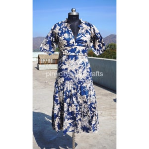 Hand Block Printed Cotton Dress: Floral Boho Hippie Summer Dress