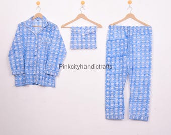 Hand Block Printed Cotton Pajama Set: Floral Boho Sleepwear