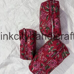 Set di 3 I Regalo I Cotone I Trapuntato I Blocco stampato / Fatto a mano / Borsa da toilette / Borsa cosmetica /Accessorio da viaggio/ pochette per il trucco