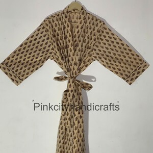 Bademantel, Kimono aus Baumwolle, indischer Handblockdruck-Bademantel aus Baumwolle, Nachtwäsche, Badebekleidung, Dressing, Wickelmantel Farbe wie Bild.