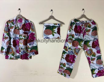 Floral Cotton Pajama Set: Hand Block Printed Indian Nightwear
