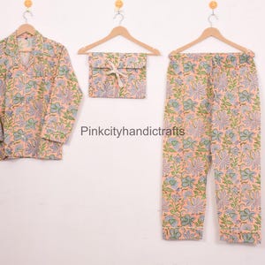 Womens Cotton Pj&#39;s, Soft Cotton Pajama Set, Unique Printed Pyjama Set, 3 Peice Women Block Print Pj Set Indian 100% Pure Cotton Pyjamas,
