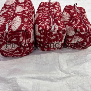 Set di 3 borse da toeletta con stampa a blocchi, borsa per il trucco in cotone, borsa per cosmetici, borsa con stampa a blocchi - spedizione gratuita