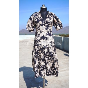Floral Handblock Print Cotton Dress: Handmade Indian Tunic