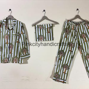 Floral Print Yoga Pyjama Set, Block Print Pure Cotton Pj Set, Indian Cotton Pajama Set, Women Dress, Cotton Night Suit, Sleepwear Night Suit