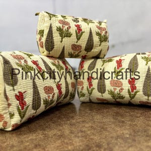 Borse da toeletta in cotone indiano trapuntato Kit per il trucco multicolore, Kit da toeletta e custodie da viaggio per la conservazione dei viaggi Set di 3 custodie da donna