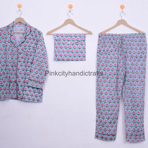 Floral Pure Cotton Pj&#39;s, Pajamas Set ,Indian Cotton,Night Wear, Soft Cotton Night Suit,Gift for her,Bridesmaid Pj Hand Block Print Pajamas,