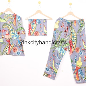 Hand Block Print Cotton Pajama Set: Floral Night Wear