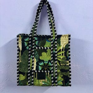 Petit sac fourre-tout réversible en coton matelassé imprimé à la main, imprimé paon, respectueux de l'environnement, durable, solide, épicerie, sac bohème fait main