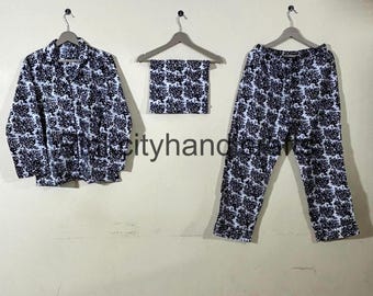 Hand Block Printed Cotton Pajama Set: Floral Night Pj Suit