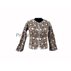 Hand Block Print Quilted Cotton Jacket: Indian Floral Kimono