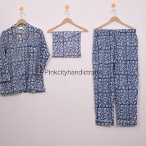 Indian Cotton,Night Wear, Soft Cotton Night Suit,Gift for her,Bridesmaid Pj Hand Block Print Pajamas, Floral Pure Cotton Pj&#39;s, Pajamas Set