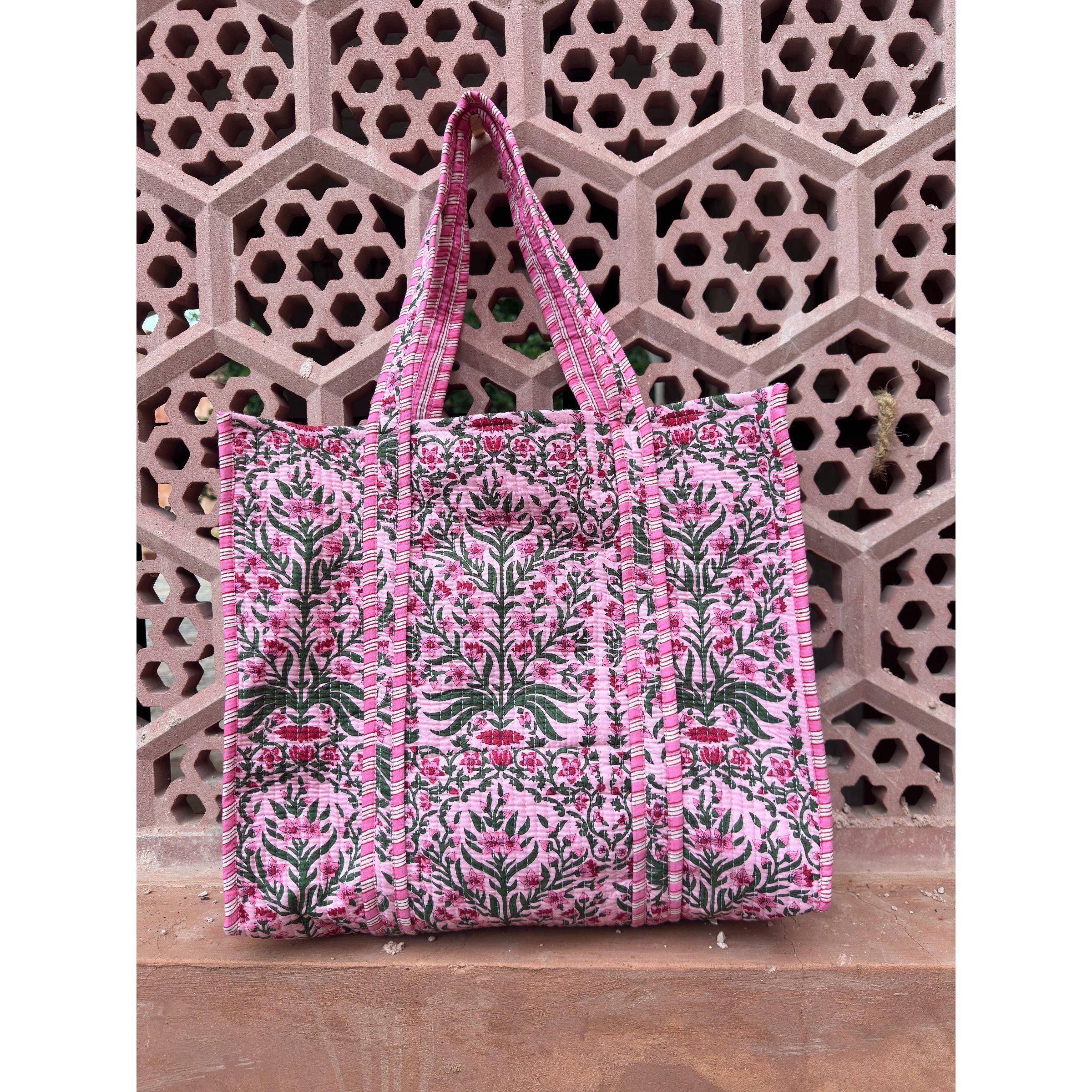 Handmade Cotton Quilted Tote Bag: Floral Print Jhola Bag - Etsy