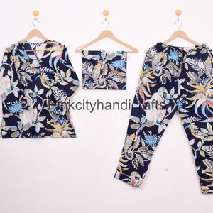 Floral Print 100% Cotton Night Wear PJ&#39;s Set, Pajama Set Dress, bridesmaid pajama Women Wear Night Suit, Bridesmaid Gift Indian Pajama Set,