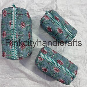 Borsa da lavaggio trapuntata grande in cotone, borse da toilette stampate a blocchi, regalo da damigella d'onore, borsa per trucchi fatta a mano, custodia cosmetica per donne, custodia da viaggio