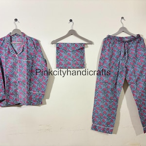 indian cotton pajama set, flower night suit, sleepwear pj set, daily wear pyjama suit, lounge wear yoga pajama suit, gift for anniversary