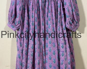 Floral Hand Block Print Cotton Maxi Dress: Lightweight Boho Summer Dress