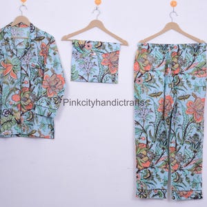 Hand Block Print Cotton Pajama Set: Floral Night Suit