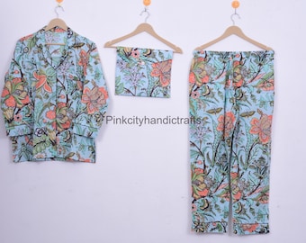 Hand Block Print Cotton Pajama Set: Floral Night Suit