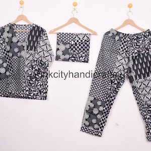 Cotton Pyjamas Fashion, Indian Nightwear Patchwork Pajamas, Ladies Loungewear, Cotton Floral Garden Pijamas, cotton bird print Pajama Set