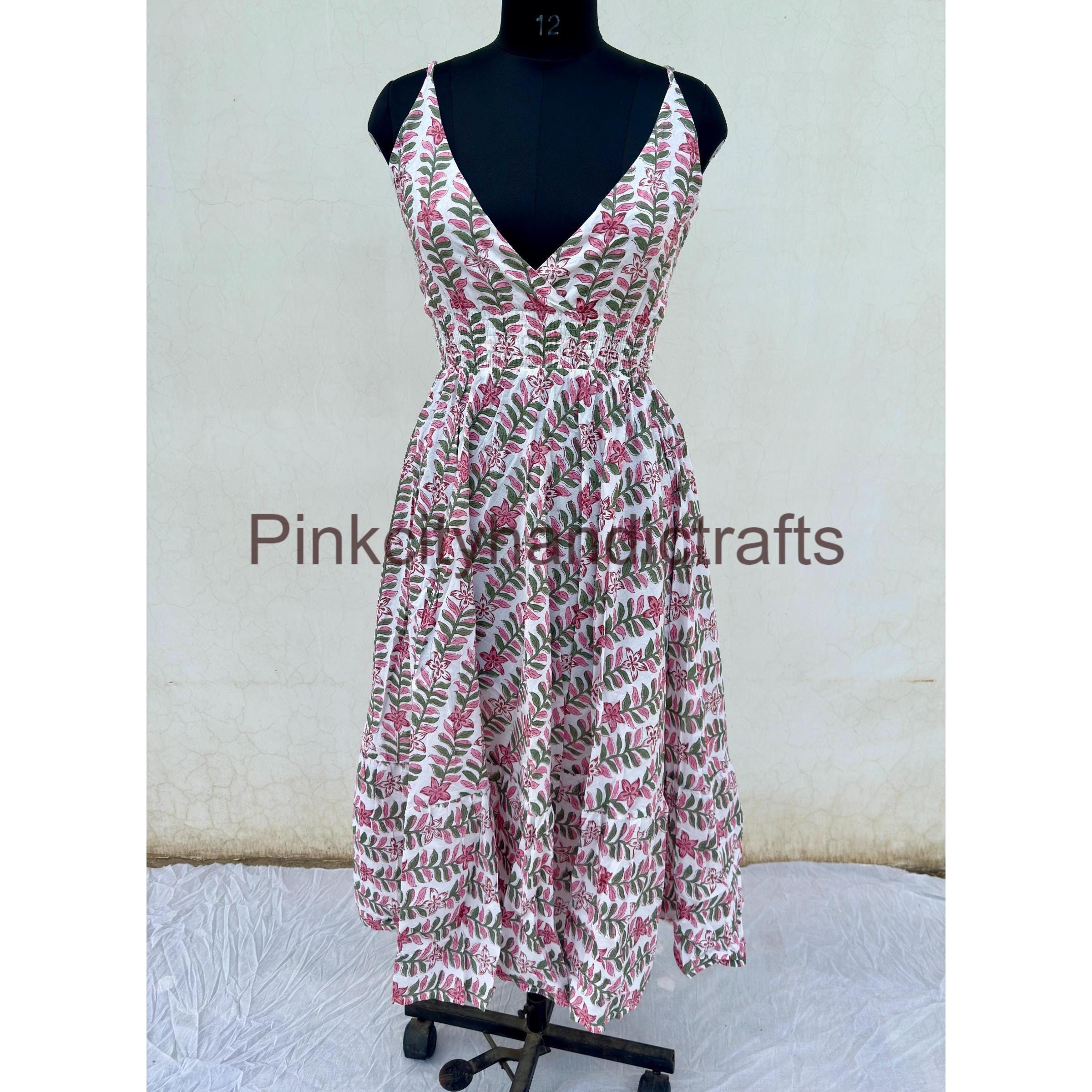 Hand Block Print Cotton Summer Dress: Indian Tunic Beach Cover-Up