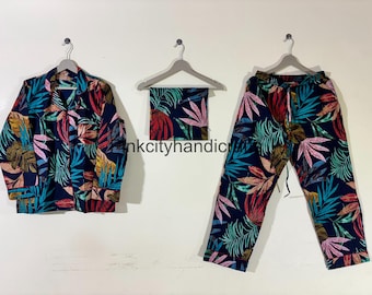 Floral Print Cotton Pajama Set: Hand Block Printed Night Suit