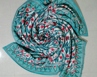 Edredón de algodón con estampado floral en bloques: reversible, hecho a mano, Razai