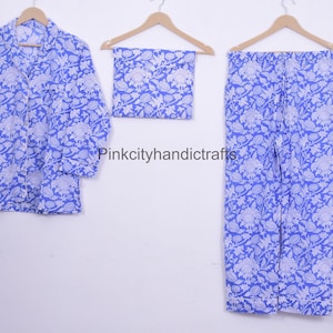100% Cotton Block Print Pajama Set: Jaipur Handmade Nightwear, Ethnic Floral Sleepwear