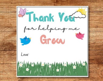 Thank You For Helping Me Grow Teacher Appreciation Tags, Cactus Succulent Favor Tags, Teacher Thank You Tag Plant Tag, Succulent Gift Tag