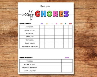 Editable Chore Chart, Printable Daily & Weekly Kids Chore Responsibility Chart, Instant Download, Kids Routine Chart, Digital Download