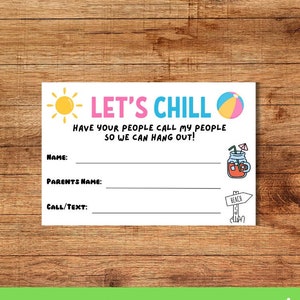 Carte de visite Playdate Contact pour enfants | L'été et les jeux de fin d'année vous invitent à rester en contact avec vos amis de l'école | Téléchargement PDF