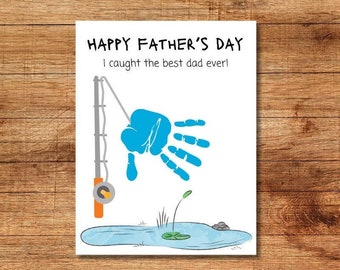 Fathers Day Handprint Craft, Fathers Day Gift, Fathers Day Print, Fishing Handprint, Gift for Dad from Kid, Digital Download, Printable DIY
