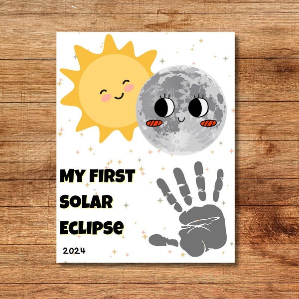 Solar Eclipse 2024 Handprint Art, Sun and Moon Handprint Art, Solar Eclipse Printable Craft, Handprint Craft, My First Solar Eclipse
